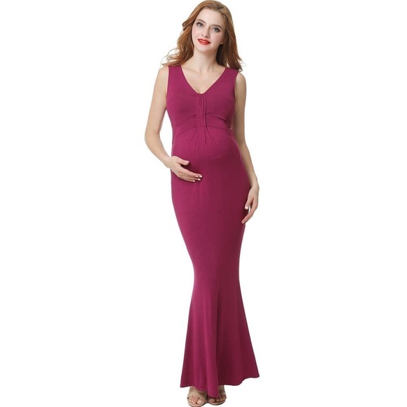 Kimi + Kai Maternity Mermaid Maxi Dress Sleeveless Pink Women's Size L - Picture 3 of 12
